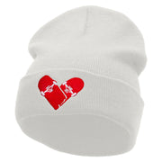 Skate Heart Embroidered 12 Inch Long Knitted Beanie - White OSFM