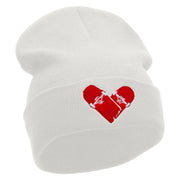 Skate Heart Embroidered 12 Inch Long Knitted Beanie - White OSFM