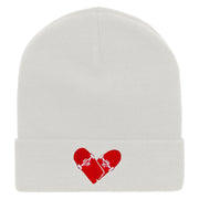 Skate Heart Embroidered 12 Inch Long Knitted Beanie - White OSFM