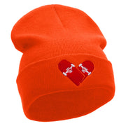 Skate Heart Embroidered 12 Inch Long Knitted Beanie - Orange OSFM