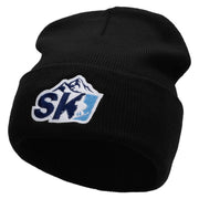 Ski Mountain Embroidered 12 Inch Long Knitted Beanie - Black OSFM