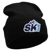 Ski Mountain Embroidered 12 Inch Long Knitted Beanie - Black OSFM