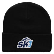 Ski Mountain Embroidered 12 Inch Long Knitted Beanie - Black OSFM