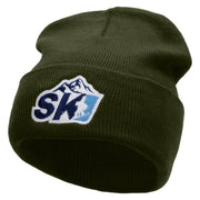 Ski Mountain Embroidered 12 Inch Long Knitted Beanie - Olive OSFM