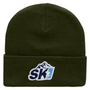 Ski Mountain Embroidered 12 Inch Long Knitted Beanie - Olive OSFM