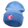 Ski Heart Embroidered 12 Inch Long Knitted Beanie - Sky-Blue OSFM