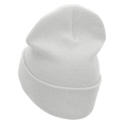 Ski Heart Embroidered 12 Inch Long Knitted Beanie - White OSFM