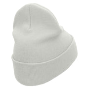 Ski Heart Embroidered 12 Inch Long Knitted Beanie - White OSFM