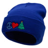 Peace Love Christmas Embroidered 12 Inch Long Knitted Beanie - Royal OSFM