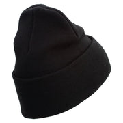 US Marine Corps Emblem Logo Embroidered 12 Inch Solid Knit Cuff Long Beanie Made in USA - Black OSFM