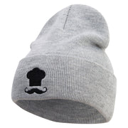 Chef Logo Embroidered 12 Inch Long Knitted Beanie - Heather-Grey OSFM