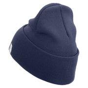 US Marine Corps Emblem Logo Embroidered 12 Inch Solid Knit Cuff Long Beanie Made in USA - Navy OSFM