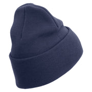 US Marine Corps Emblem Logo Embroidered 12 Inch Solid Knit Cuff Long Beanie Made in USA - Navy OSFM