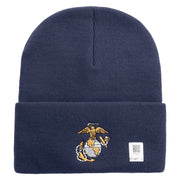 US Marine Corps Emblem Logo Embroidered 12 Inch Solid Knit Cuff Long Beanie Made in USA - Navy OSFM
