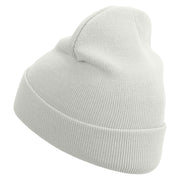 Chef Logo Embroidered 12 Inch Long Knitted Beanie - White OSFM