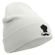 Chef Logo Embroidered 12 Inch Long Knitted Beanie - White OSFM