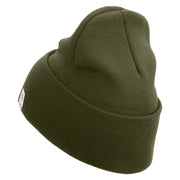 US Marine Corps Emblem Logo Embroidered 12 Inch Solid Knit Cuff Long Beanie Made in USA - Olive OSFM