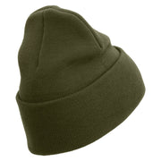 US Marine Corps Emblem Logo Embroidered 12 Inch Solid Knit Cuff Long Beanie Made in USA - Olive OSFM
