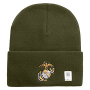 US Marine Corps Emblem Logo Embroidered 12 Inch Solid Knit Cuff Long Beanie Made in USA - Olive OSFM