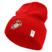 US Marine Corps Emblem Logo Embroidered 12 Inch Solid Knit Cuff Long Beanie Made in USA - Red OSFM