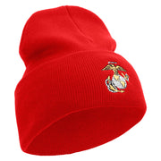 US Marine Corps Emblem Logo Embroidered 12 Inch Solid Knit Cuff Long Beanie Made in USA - Red OSFM
