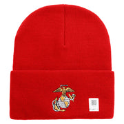 US Marine Corps Emblem Logo Embroidered 12 Inch Solid Knit Cuff Long Beanie Made in USA - Red OSFM