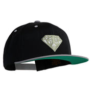 Diamond Jewelry Patched Classic Snapback Wool Blend 2 Tone Cap - Black-Silver OSFM