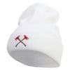 Firemen Axe Embroidered 12 Inch Long Knitted Beanie - White OSFM