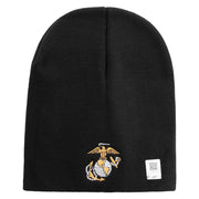 US Marine Corps Emblem Symbol Embroidered 8 Inch Short Beanie Made in USA - Black OSFM