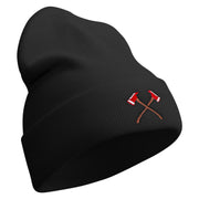 Firemen Axe Embroidered 12 Inch Long Knitted Beanie - Black OSFM