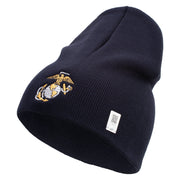 US Marine Corps Emblem Symbol Embroidered 8 Inch Short Beanie Made in USA - Navy OSFM