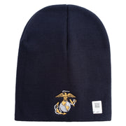 US Marine Corps Emblem Symbol Embroidered 8 Inch Short Beanie Made in USA - Navy OSFM