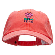 Peru Flower Embroidered Pigment Dyed Wash Cap - Coral OSFM