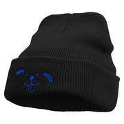 Happy Dog Head Embroidered Super Stretch Knit Watch Cap Beanie - Black OSFM