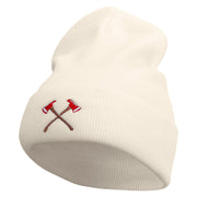 Firemen Axe Embroidered 12 Inch Long Knitted Beanie - Birch OSFM