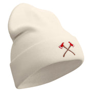 Firemen Axe Embroidered 12 Inch Long Knitted Beanie - Birch OSFM