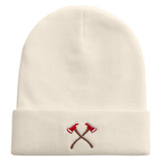 Firemen Axe Embroidered 12 Inch Long Knitted Beanie - Birch OSFM