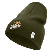 US Marine Corps Emblem Symbol Embroidered 8 Inch Short Beanie Made in USA - Olive OSFM