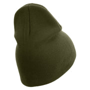 US Marine Corps Emblem Symbol Embroidered 8 Inch Short Beanie Made in USA - Olive OSFM