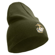US Marine Corps Emblem Symbol Embroidered 8 Inch Short Beanie Made in USA - Olive OSFM
