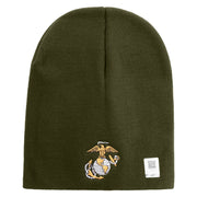 US Marine Corps Emblem Symbol Embroidered 8 Inch Short Beanie Made in USA - Olive OSFM