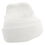 Happy Dog Head Embroidered Super Stretch Knit Watch Cap Beanie - White OSFM