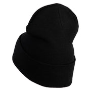 Small Snowflakes Christmas Embroidered Iron On Patched 12 Inch Long Knitted Beanie - Black OSFM