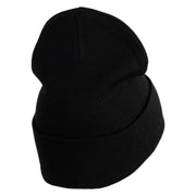 Small Snowflakes Christmas Embroidered Iron On Patched 12 Inch Long Knitted Beanie - Black OSFM