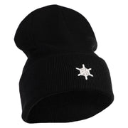 Small Snowflakes Christmas Embroidered Iron On Patched 12 Inch Long Knitted Beanie - Black OSFM