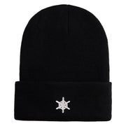 Small Snowflakes Christmas Embroidered Iron On Patched 12 Inch Long Knitted Beanie - Black OSFM