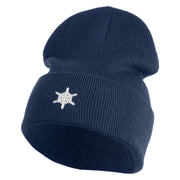 Small Snowflakes Christmas Embroidered Iron On Patched 12 Inch Long Knitted Beanie - Navy OSFM