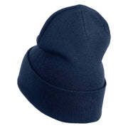 Small Snowflakes Christmas Embroidered Iron On Patched 12 Inch Long Knitted Beanie - Navy OSFM