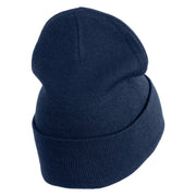 Small Snowflakes Christmas Embroidered Iron On Patched 12 Inch Long Knitted Beanie - Navy OSFM