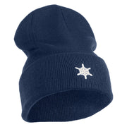 Small Snowflakes Christmas Embroidered Iron On Patched 12 Inch Long Knitted Beanie - Navy OSFM